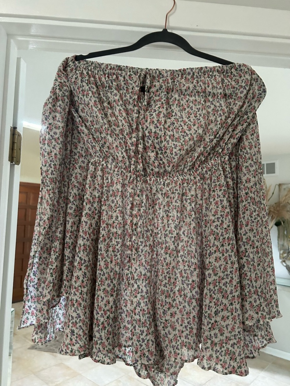 Floral Off-Shoulder Peasant Romper - Pink Floral